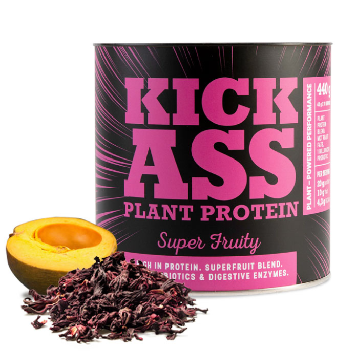 Kick Ass Super Fruity plant protein bulk tub.
