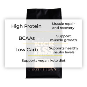 Kick Ass plant protein dark vanilla flavour quick facts.
