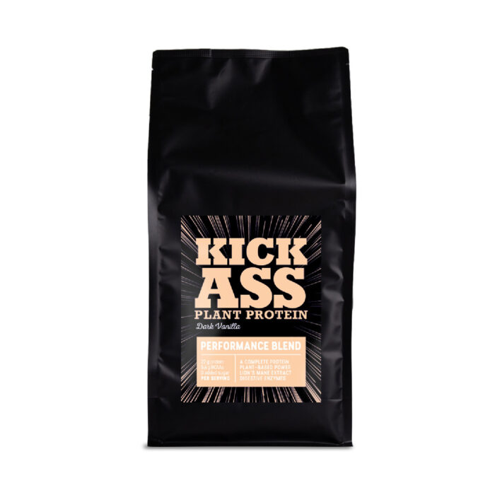 Kick Ass plant protein dark vanilla flavoured 1kg pack.