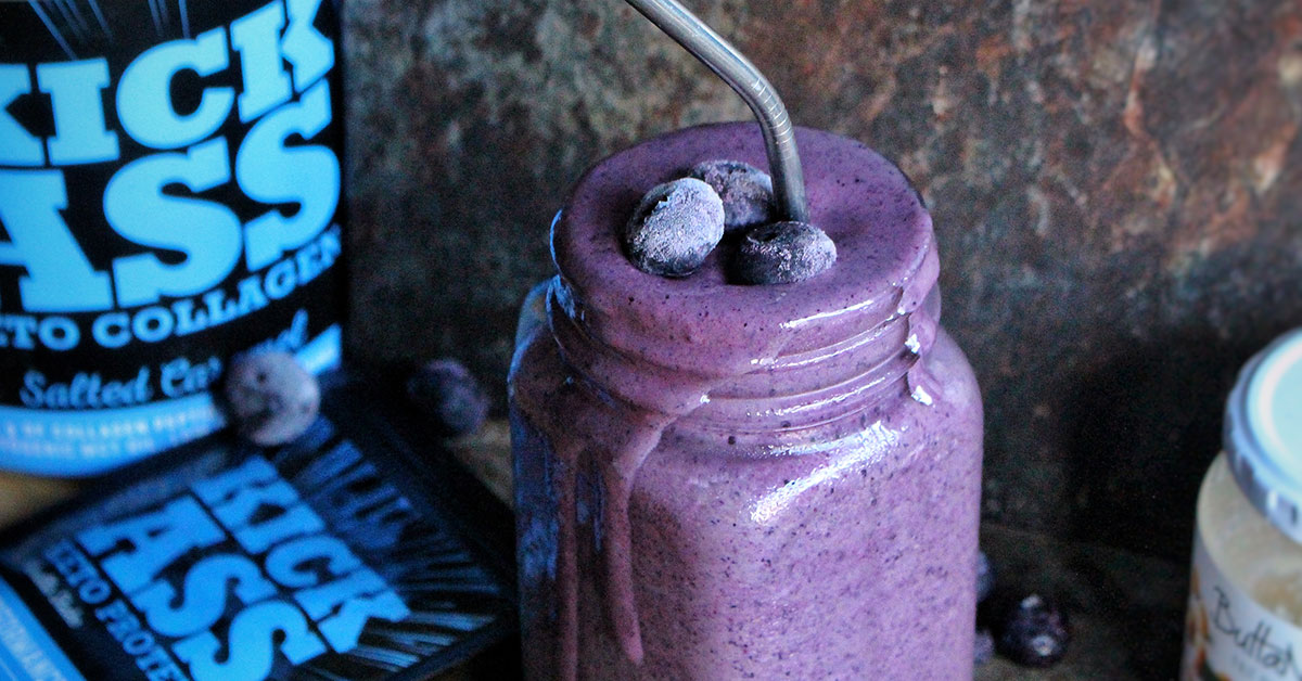 Blueberry and Kick Ass dark vanilla protein smoothie.
